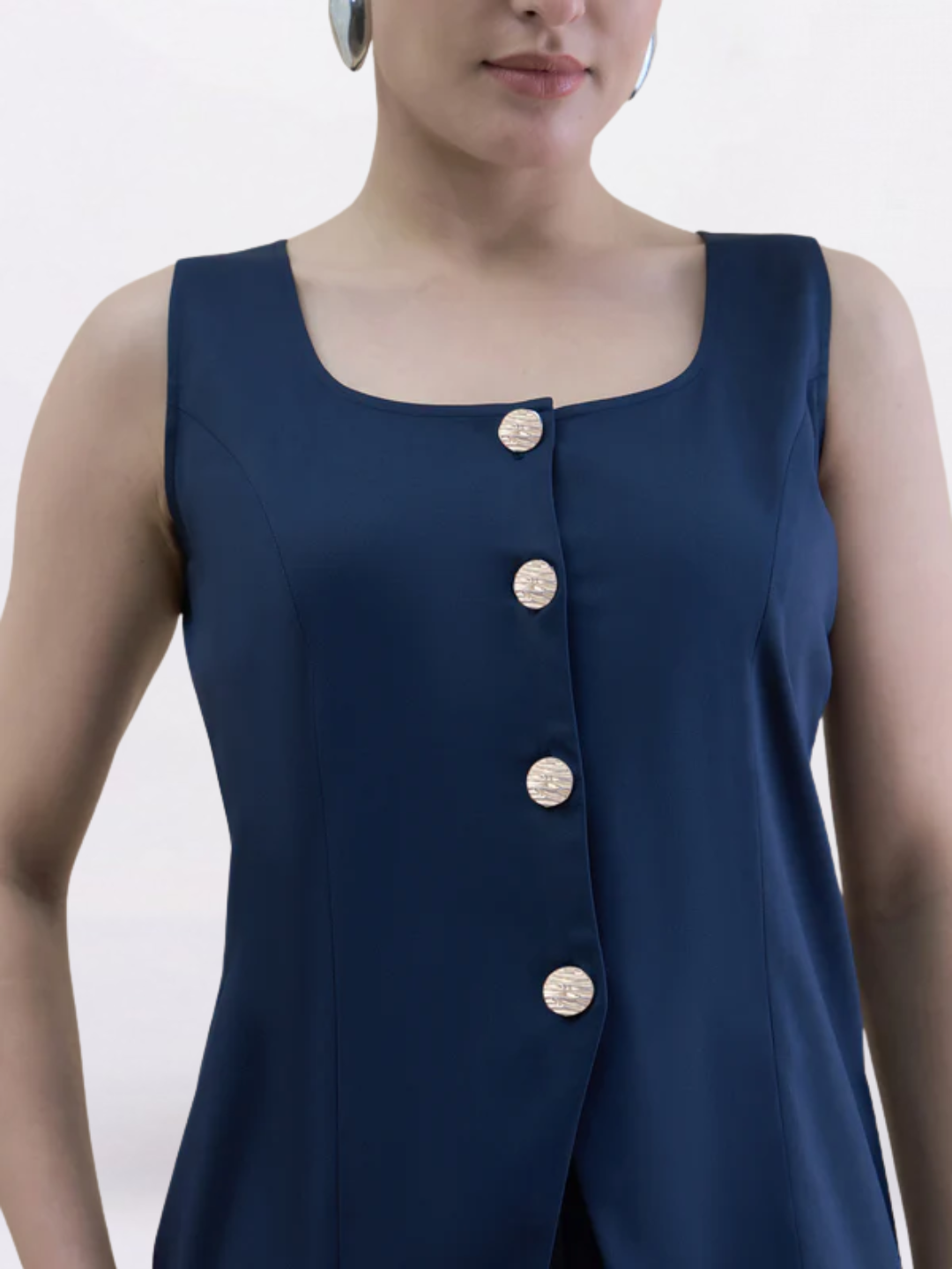 Women U-Neck Straight Fit Waistcoat And Trouser