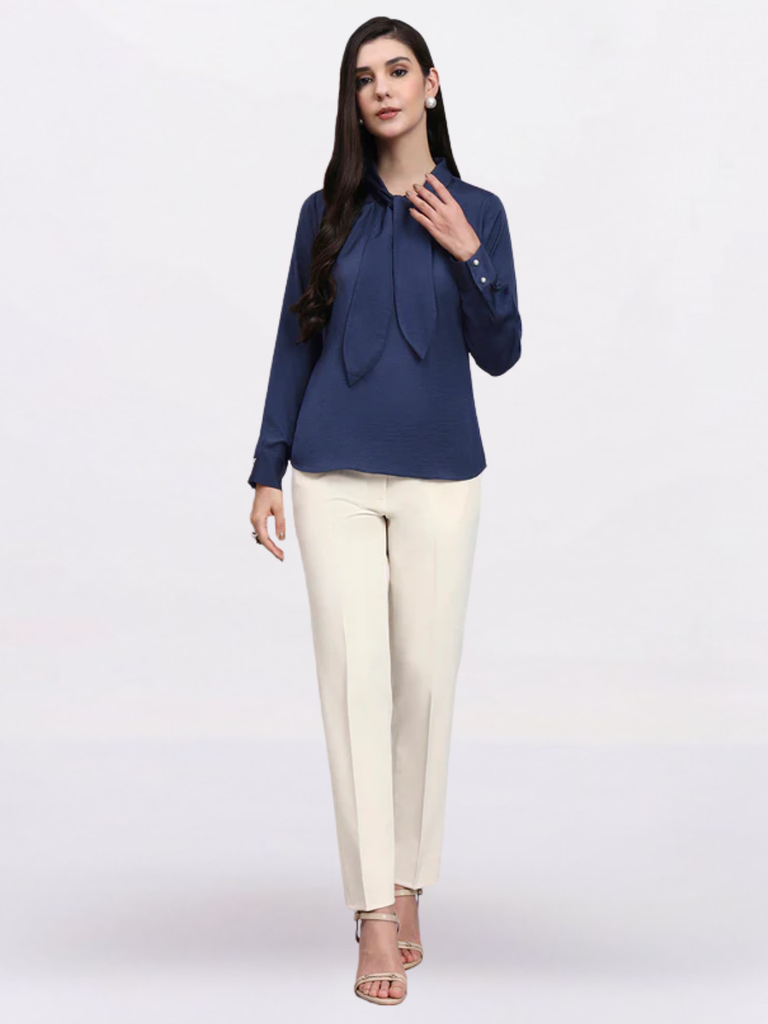 Women Blue Tie-Neck Top