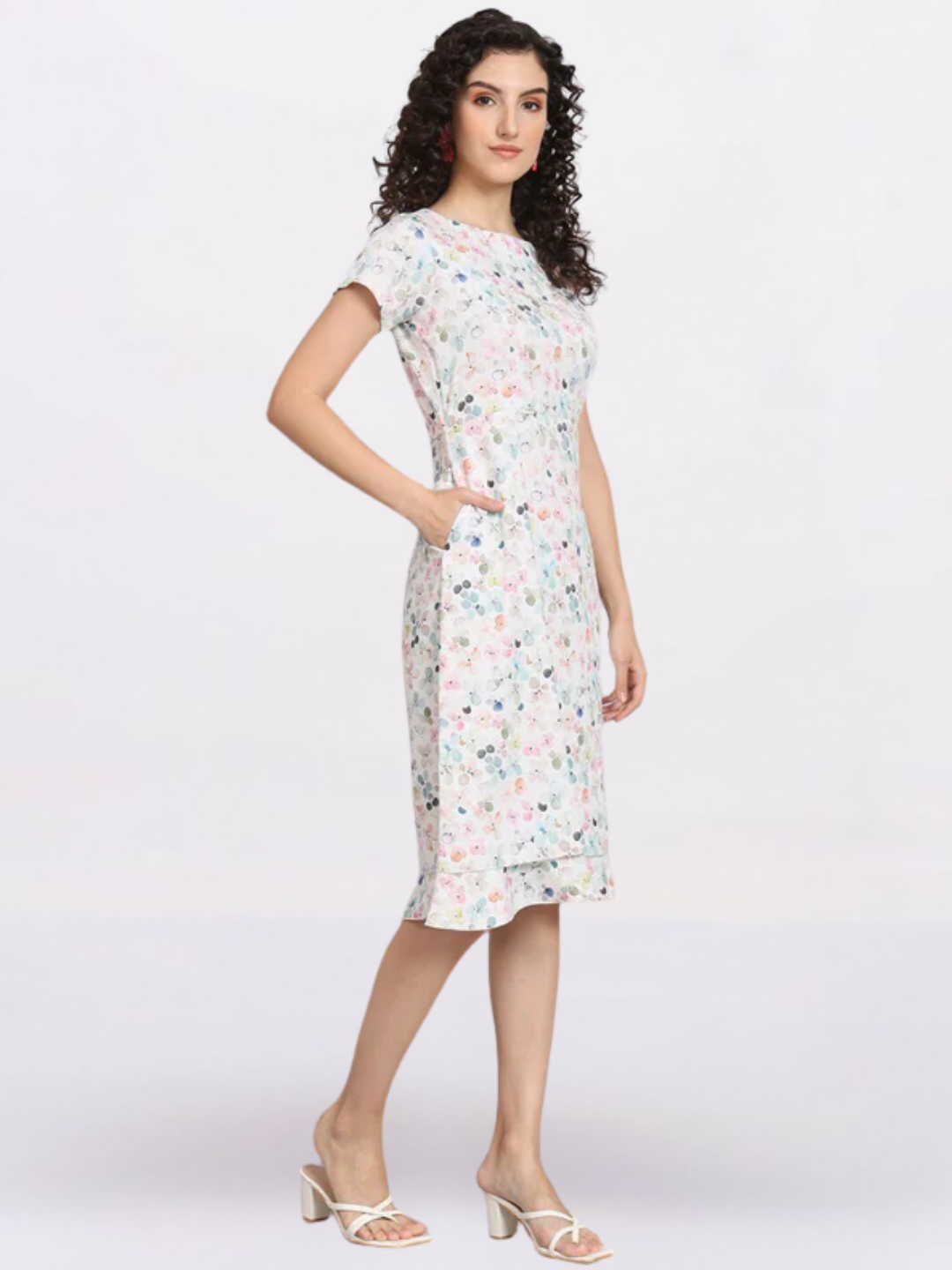 Women Floral Print Sheath Midi Dress