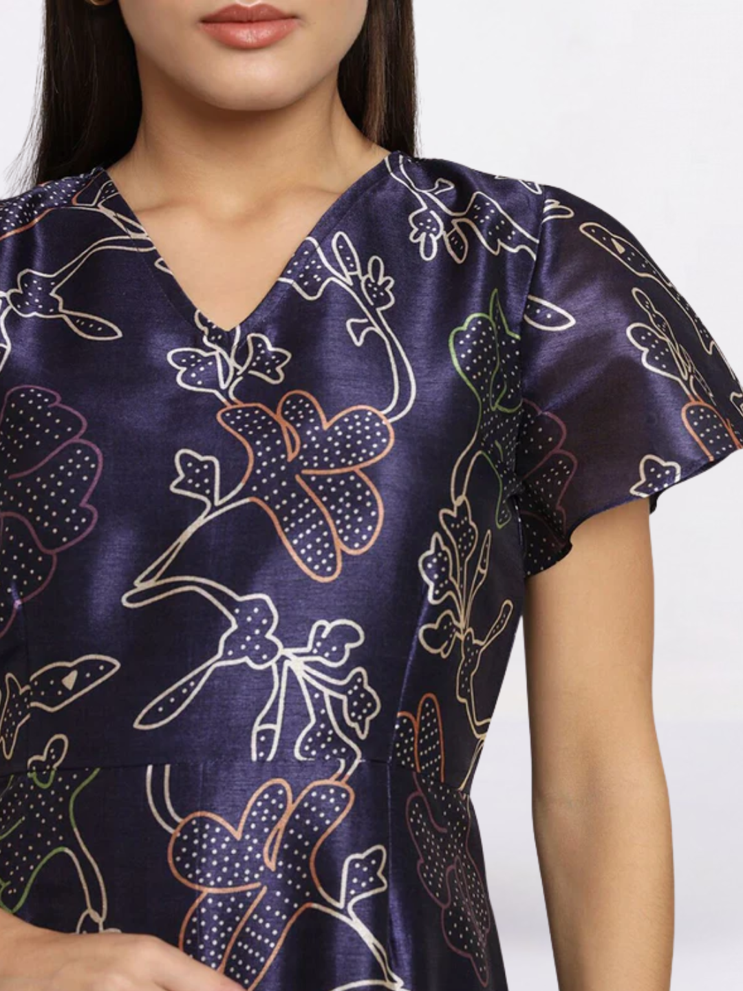 Women Blue Floral Printed Silk Fit & Flare Dress