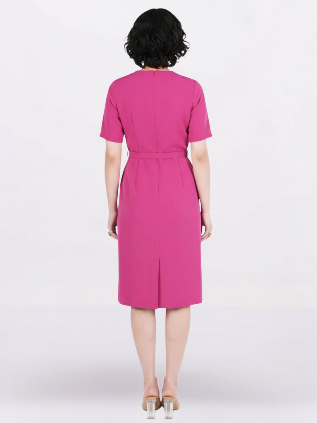 Women Hot Pink Stretch Midi Dress
