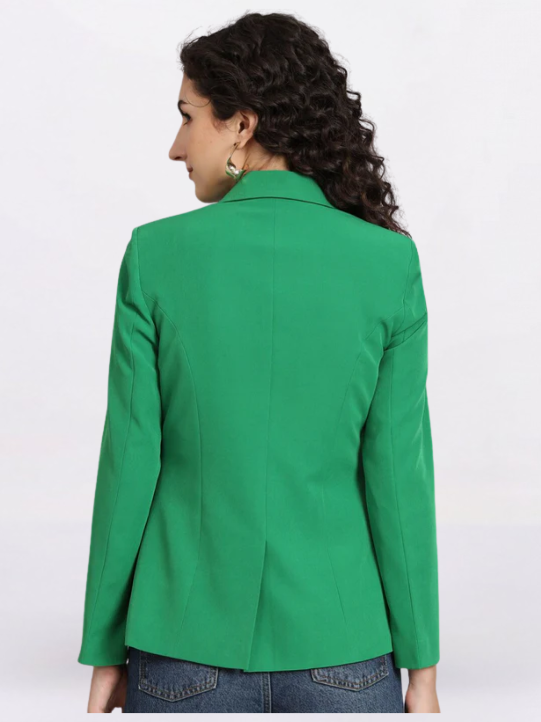 Women Green Notched Lapel Formal Blazer