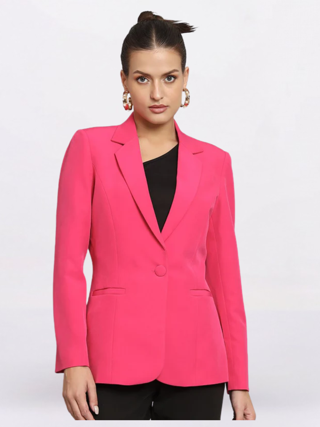 Women Hot Pink Notched Collar Formal Blazer