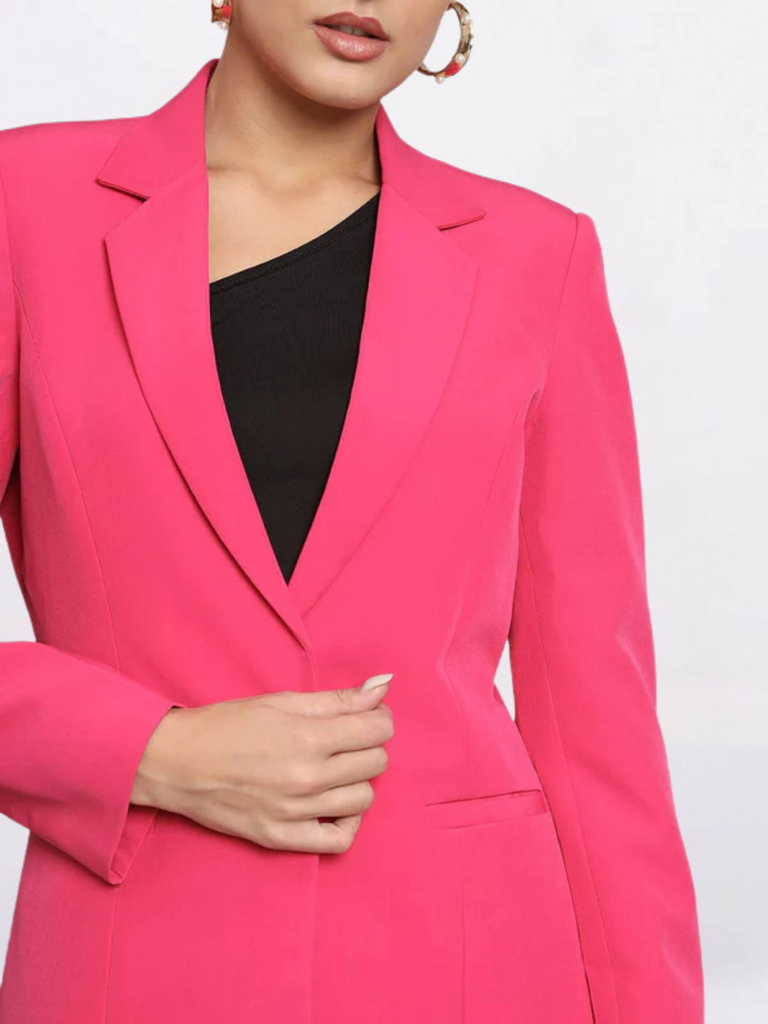 Women Hot Pink Notched Collar Formal Blazer