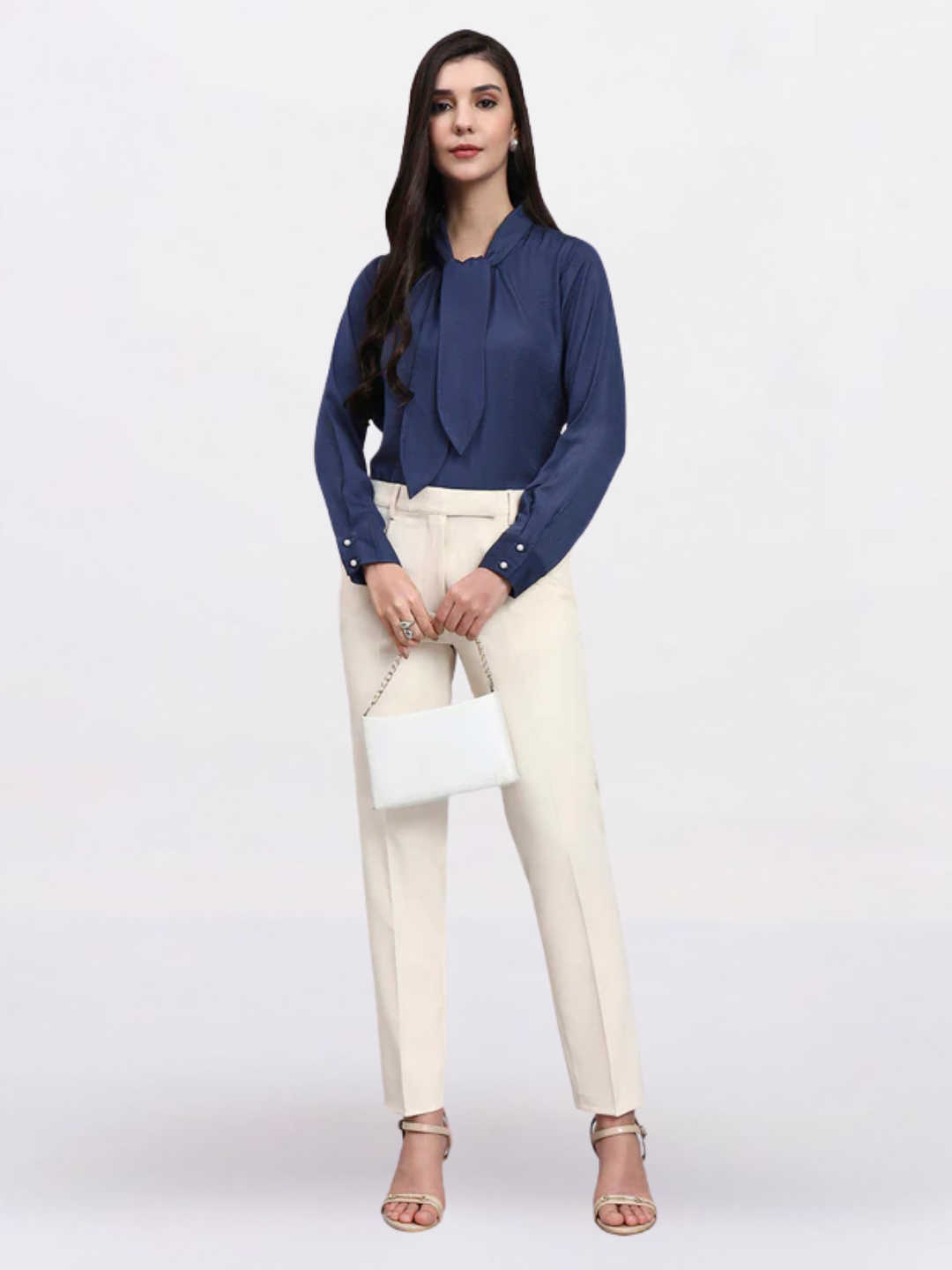 Women Blue Tie-Neck Top