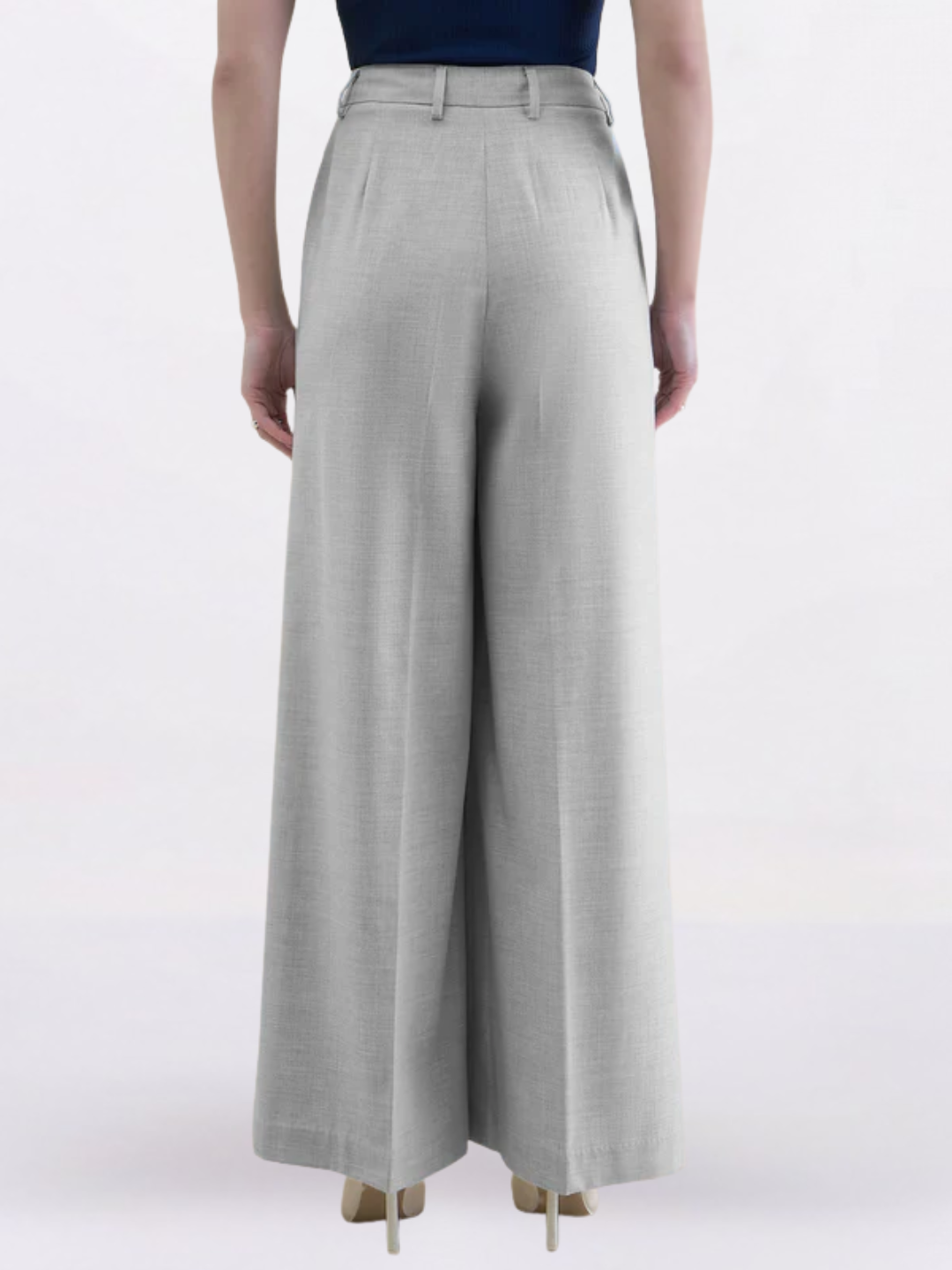 Women Grey Textured High-Rise Pleated Trousers