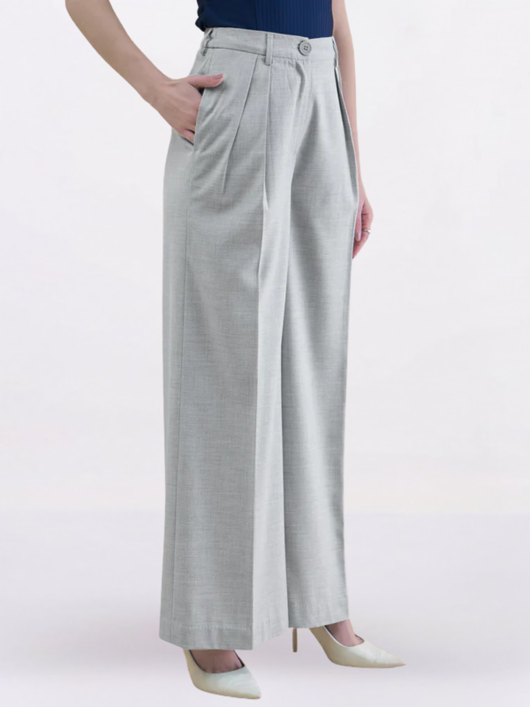 Women Grey Textured High-Rise Pleated Trousers