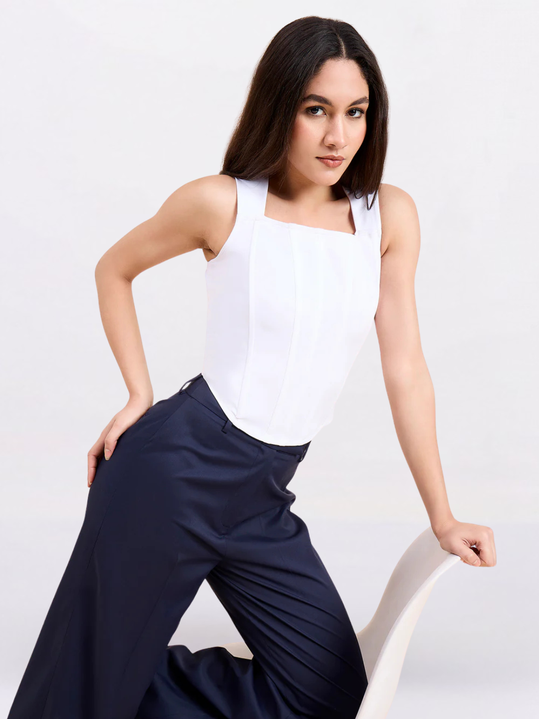 Women Solid Square Neck Corset Crop Top