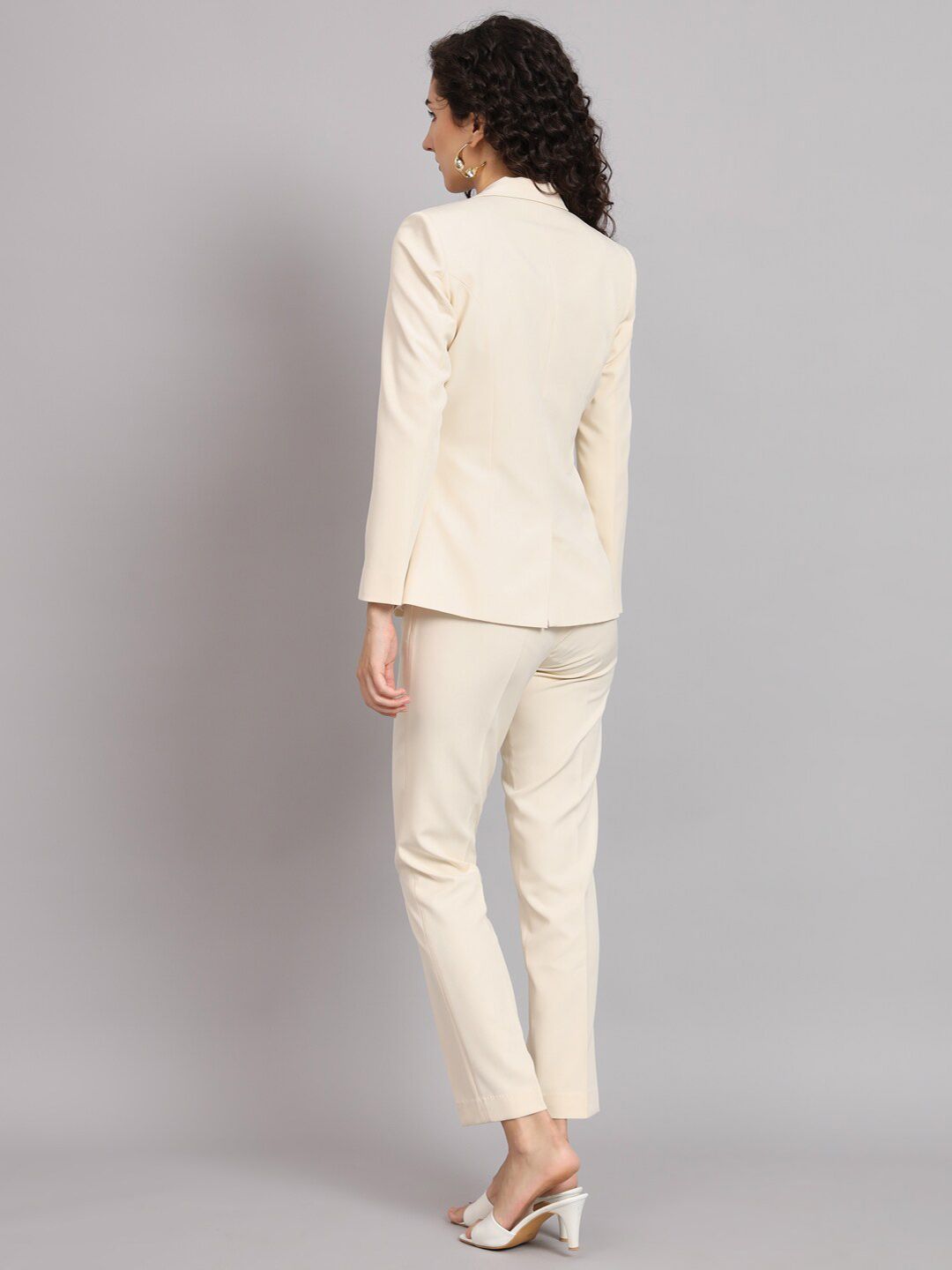 Women Off White Single Breasted Formal Powersuit