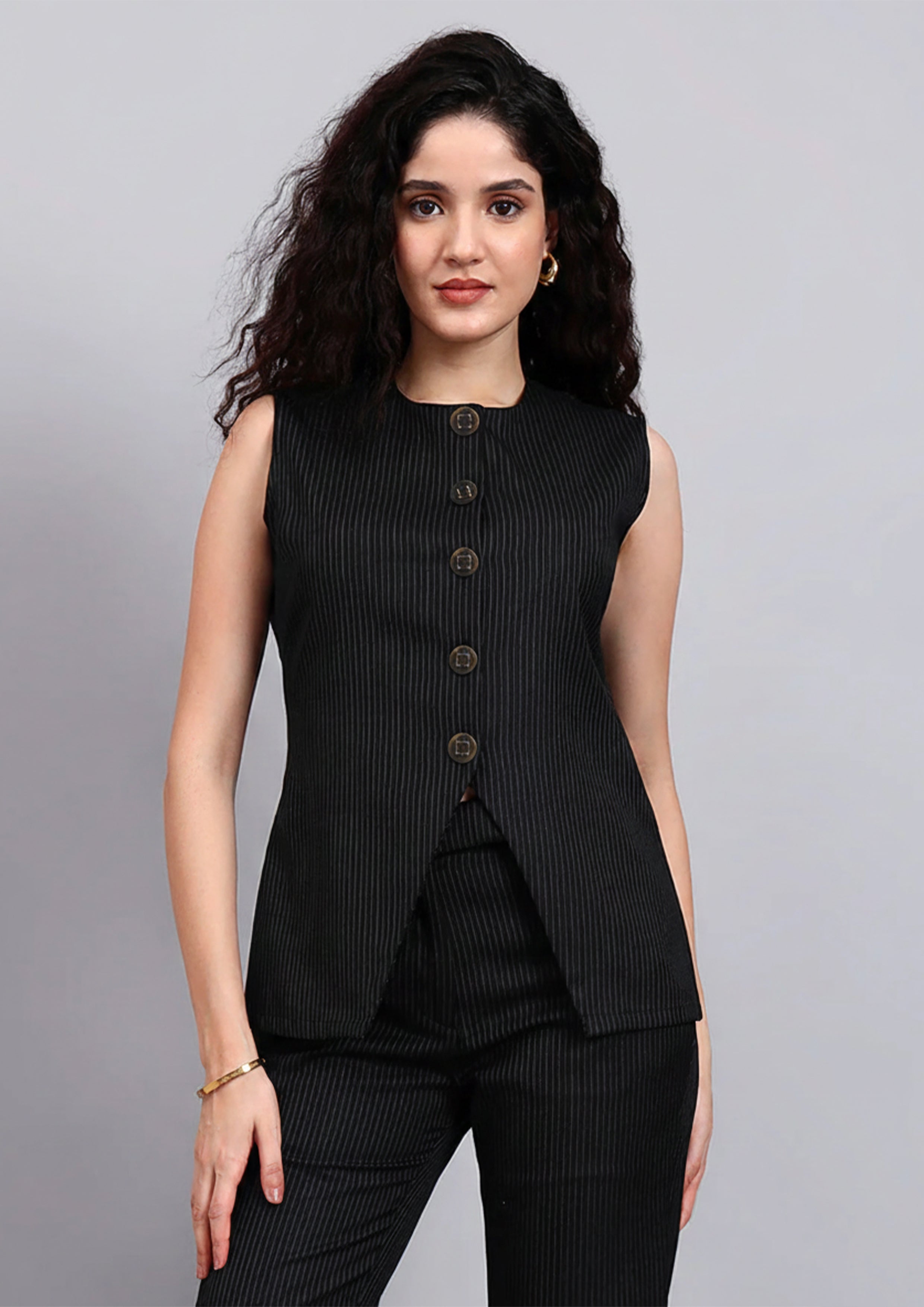 Black Sleek fit Pinstriped Co-Ord Set