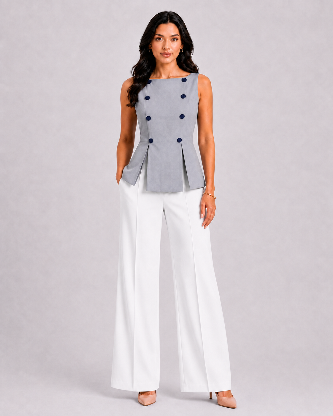 Women Grey Buttoned Top