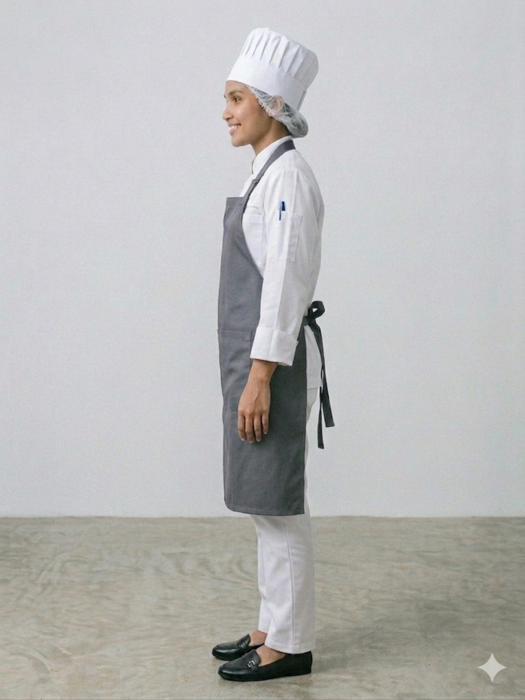 Women Grey Wrinkle Free Chef Apron