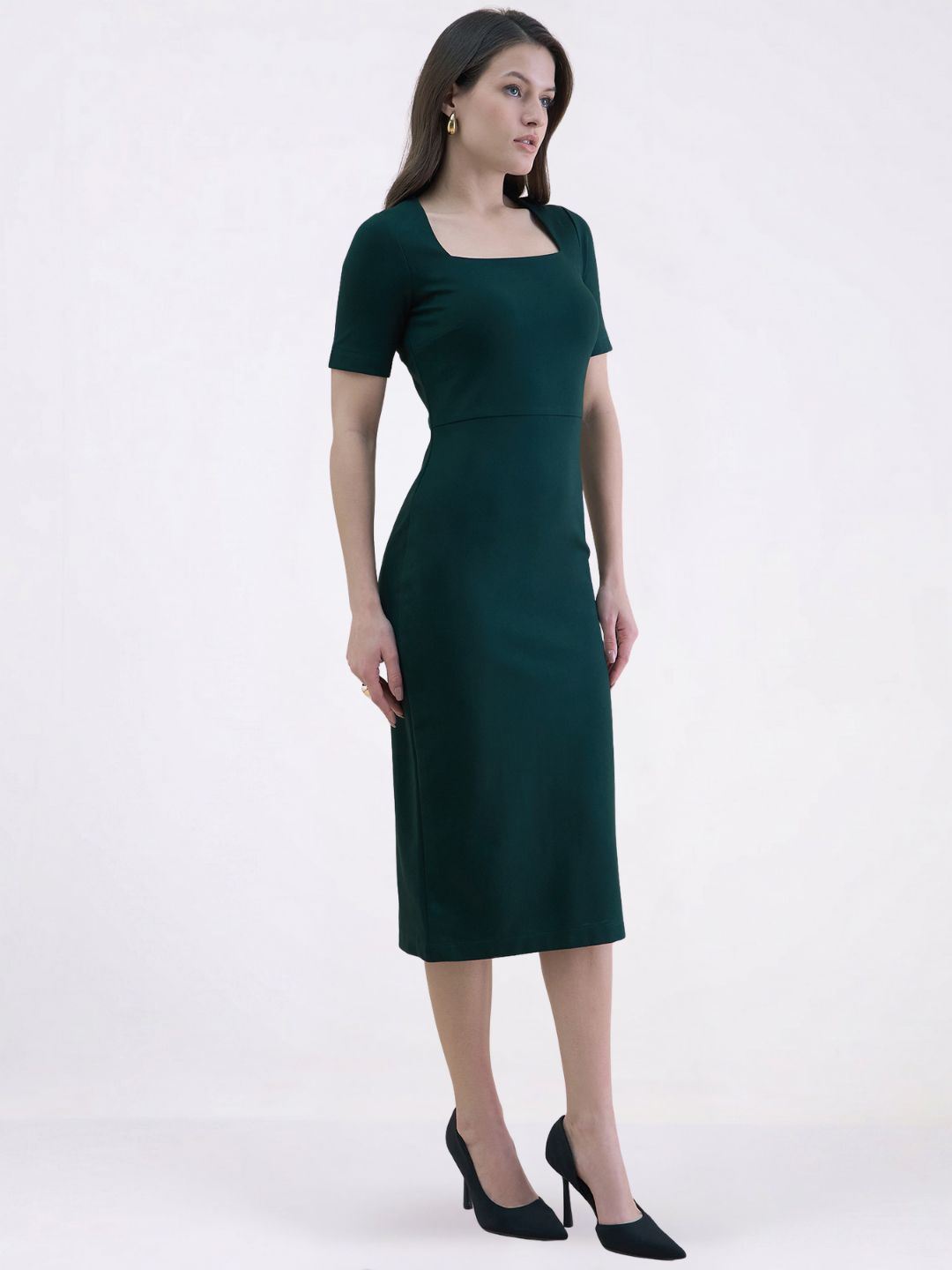 Women green square neck dress with Fern green Blazer