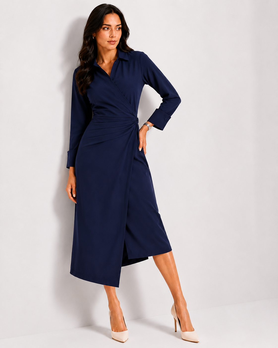 Women Navy Blue Asymmetric Wrap Dress