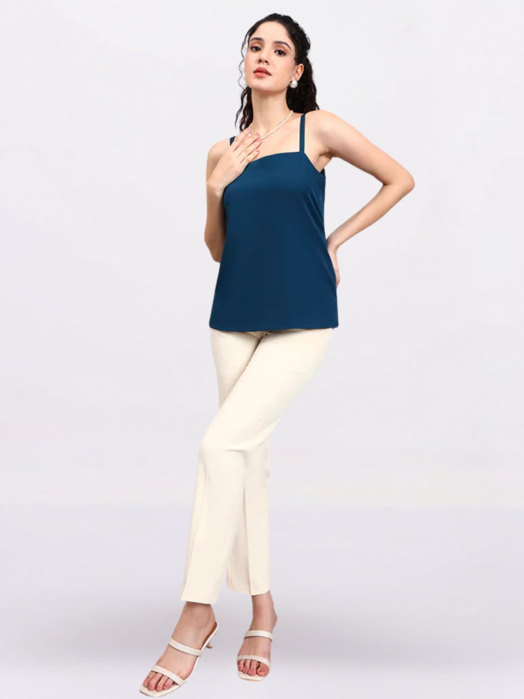 Women Teal Green Square-Neck Camisole-Style It Solo or Under a Blazer