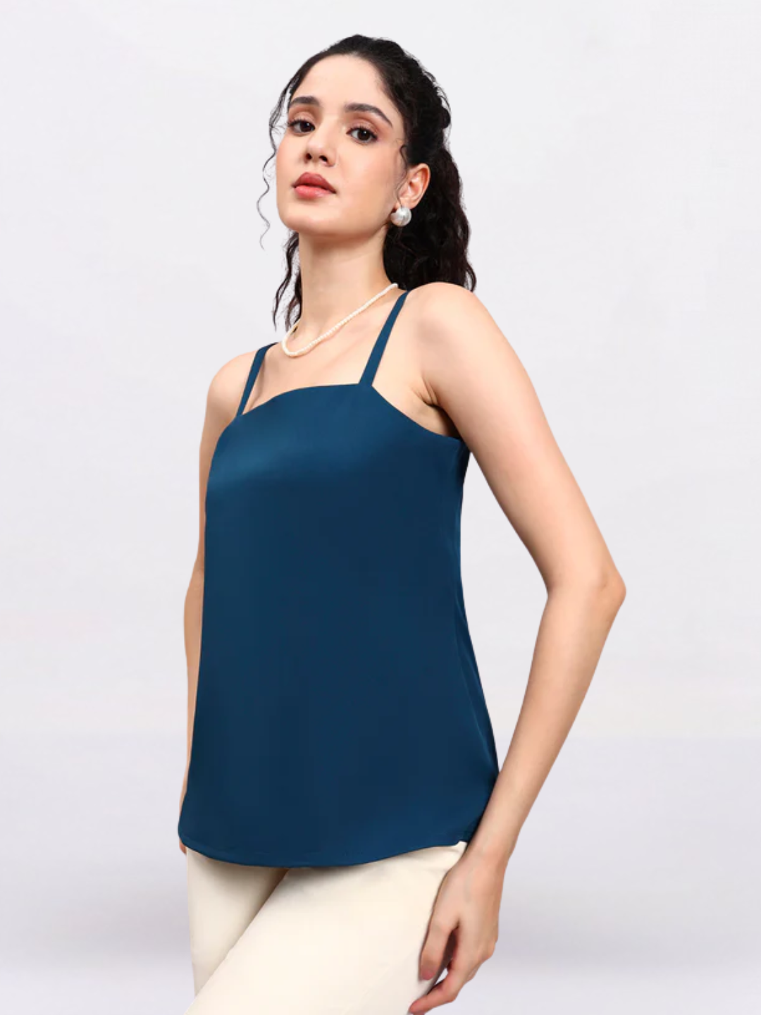 Women Teal Green Square-Neck Camisole-Style It Solo or Under a Blazer