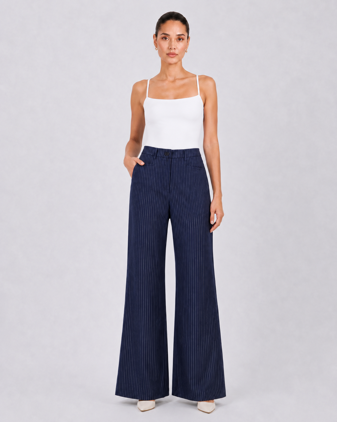 Women Navy Blue Stripes Trouser