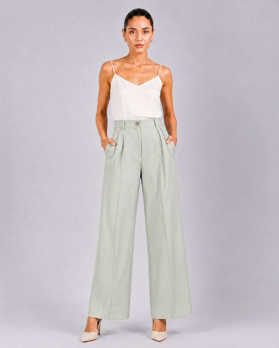 Women Sage Green Formal Trouser