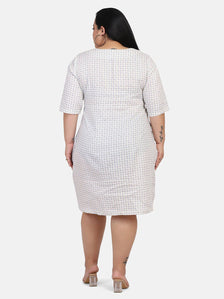 Off White with Blue Print Linen Dress