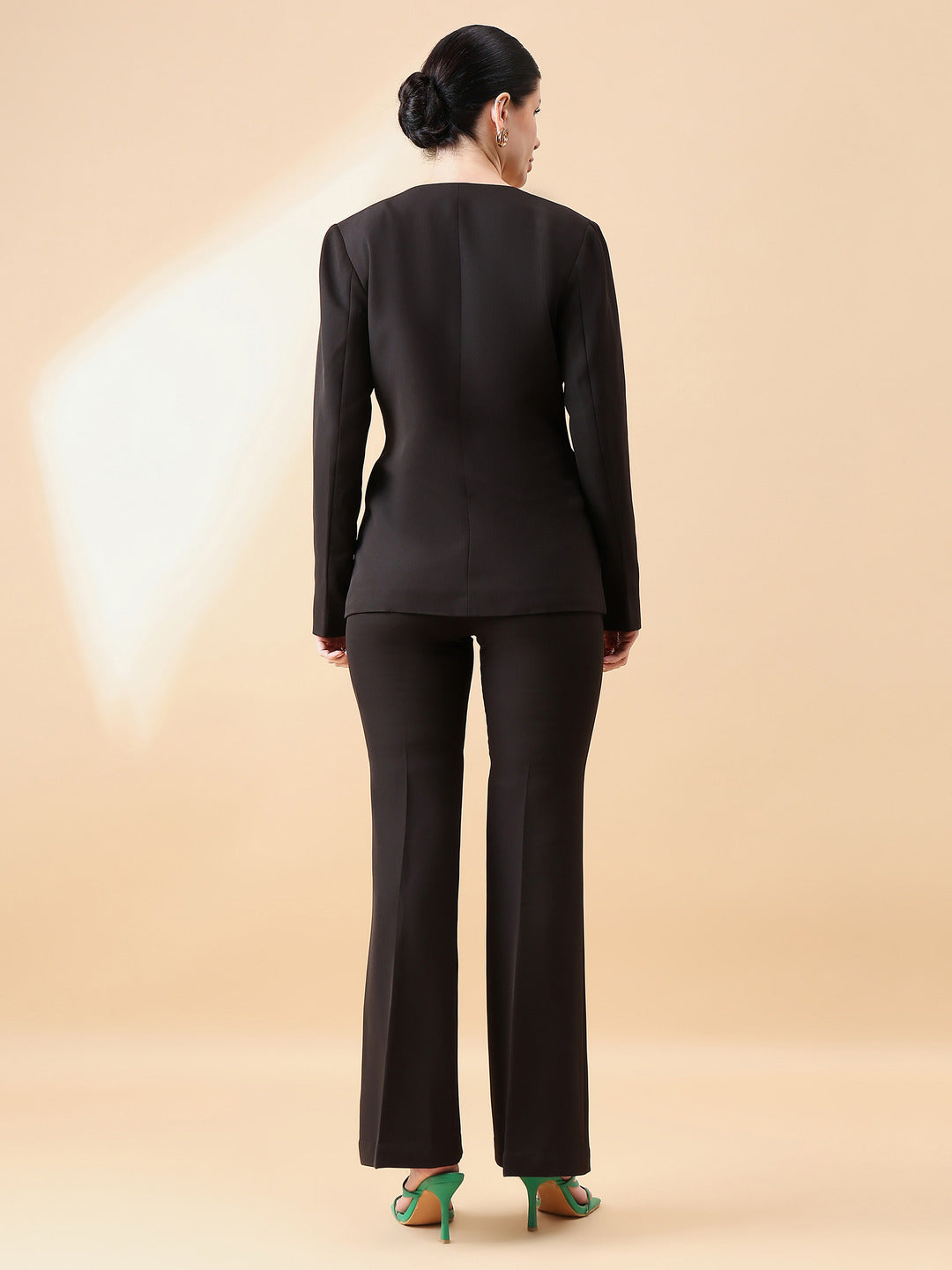 Lapel less Stretch Pant Suit- BLACK