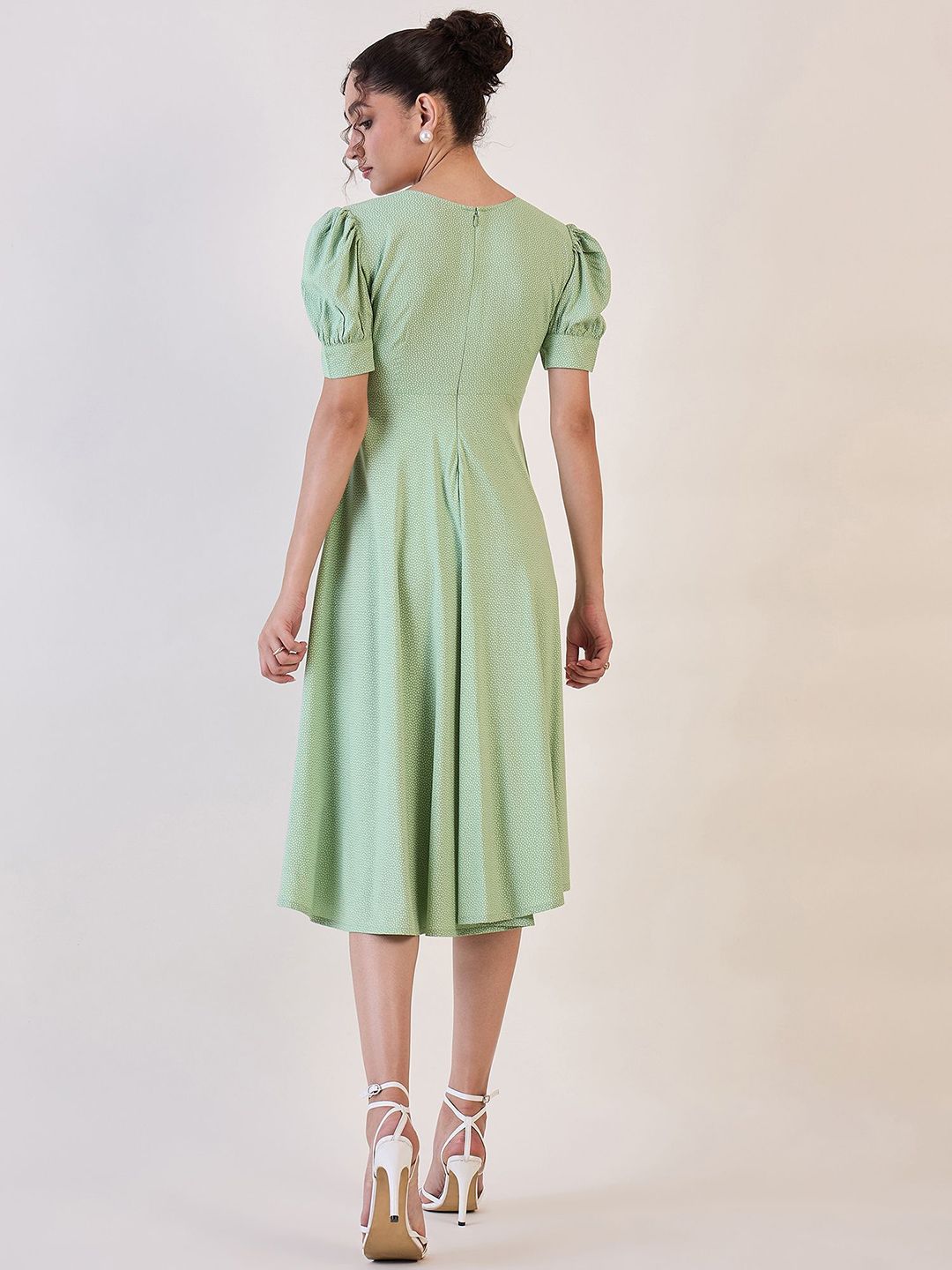 Olive Dotted Fit & Flare Dress