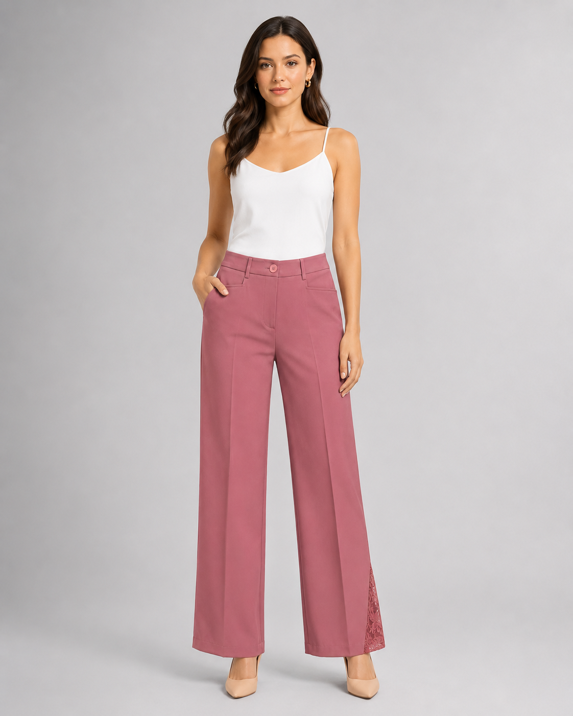Women Dusty Pink Lace Trouser