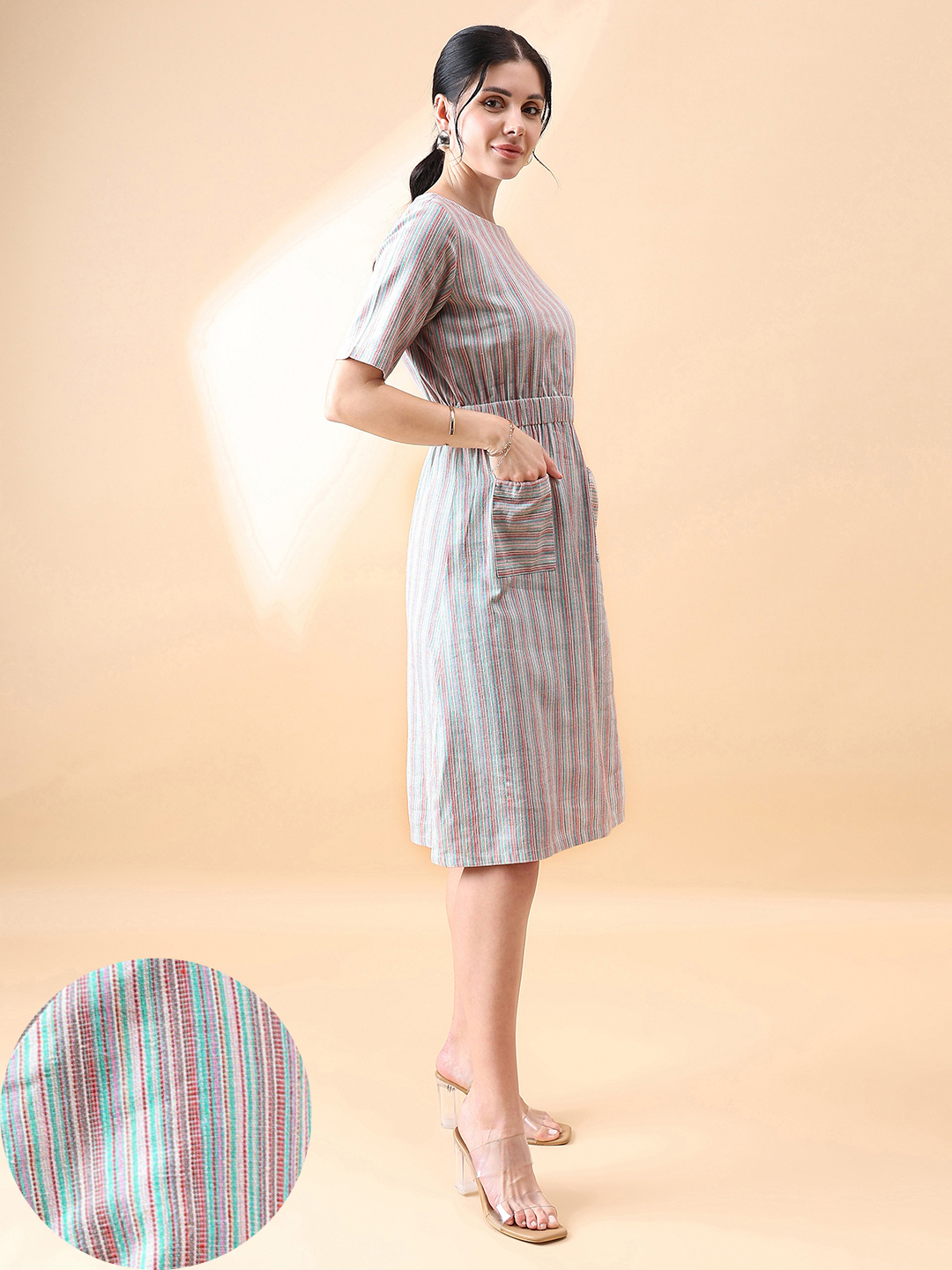Linen Stripe Dress - Multi Color
