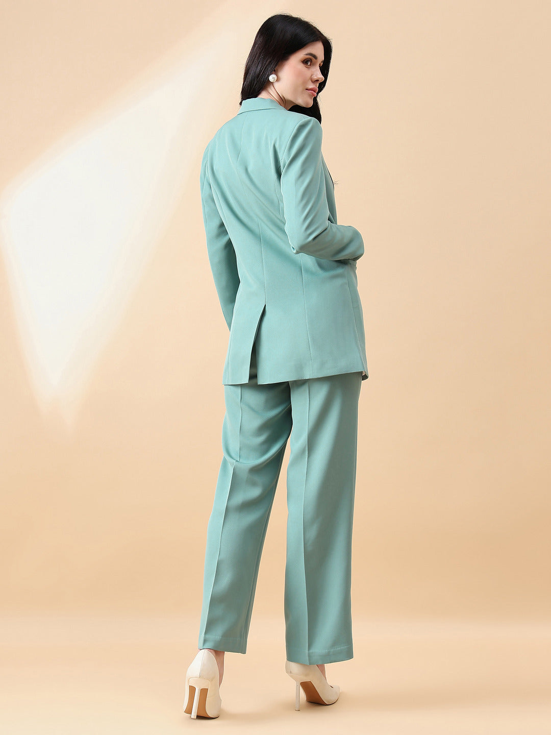 Notch Collar Stretch Pant Suit- Sage Green