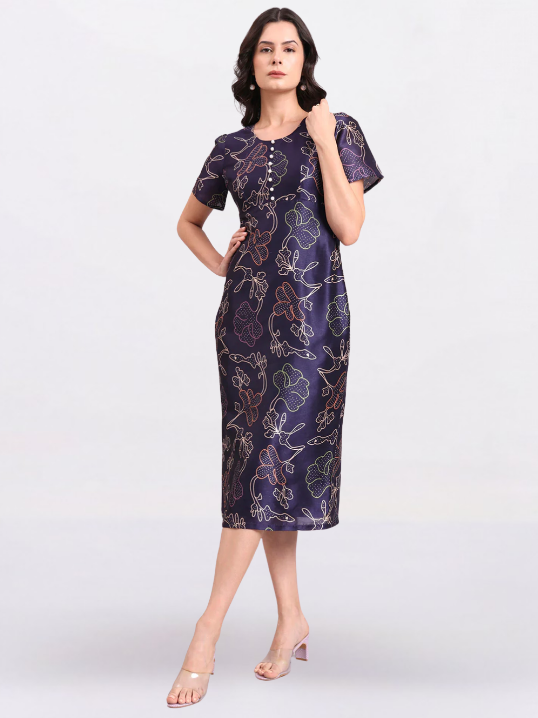Women Blue Floral Round-Neck A-Line Maxi Dress