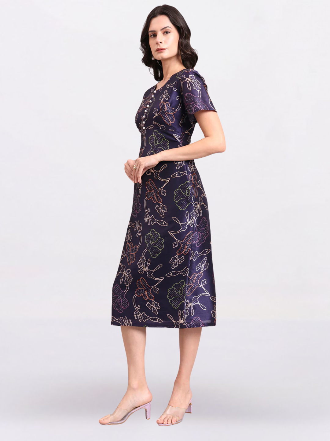 Women Blue Floral Round-Neck A-Line Maxi Dress