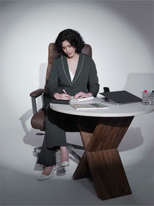 Women Dark Grey Shawl Collar Tailored Formal Pantsuit