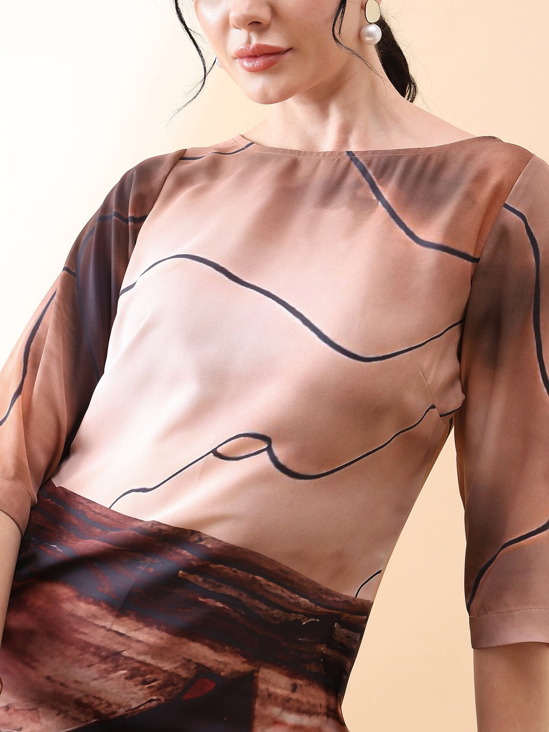 A-Line printed dress- BROWN