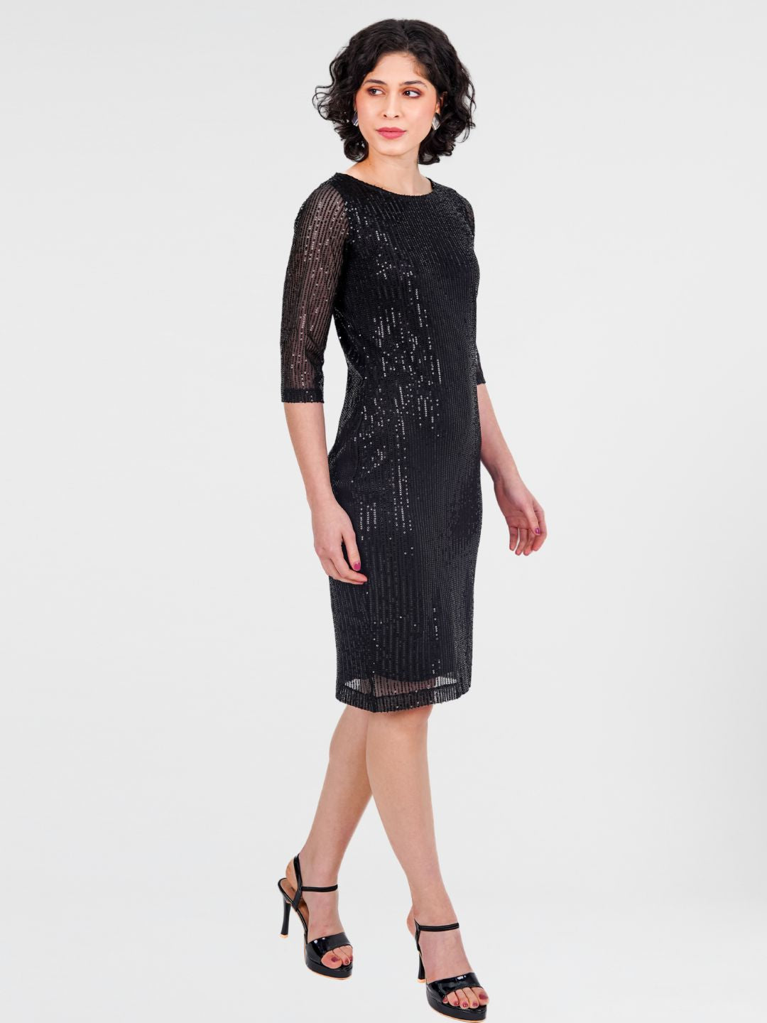 Women Black Embellished Sequinned Sheath Dress