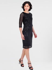Women Black Embellished Sequinned Sheath Dress