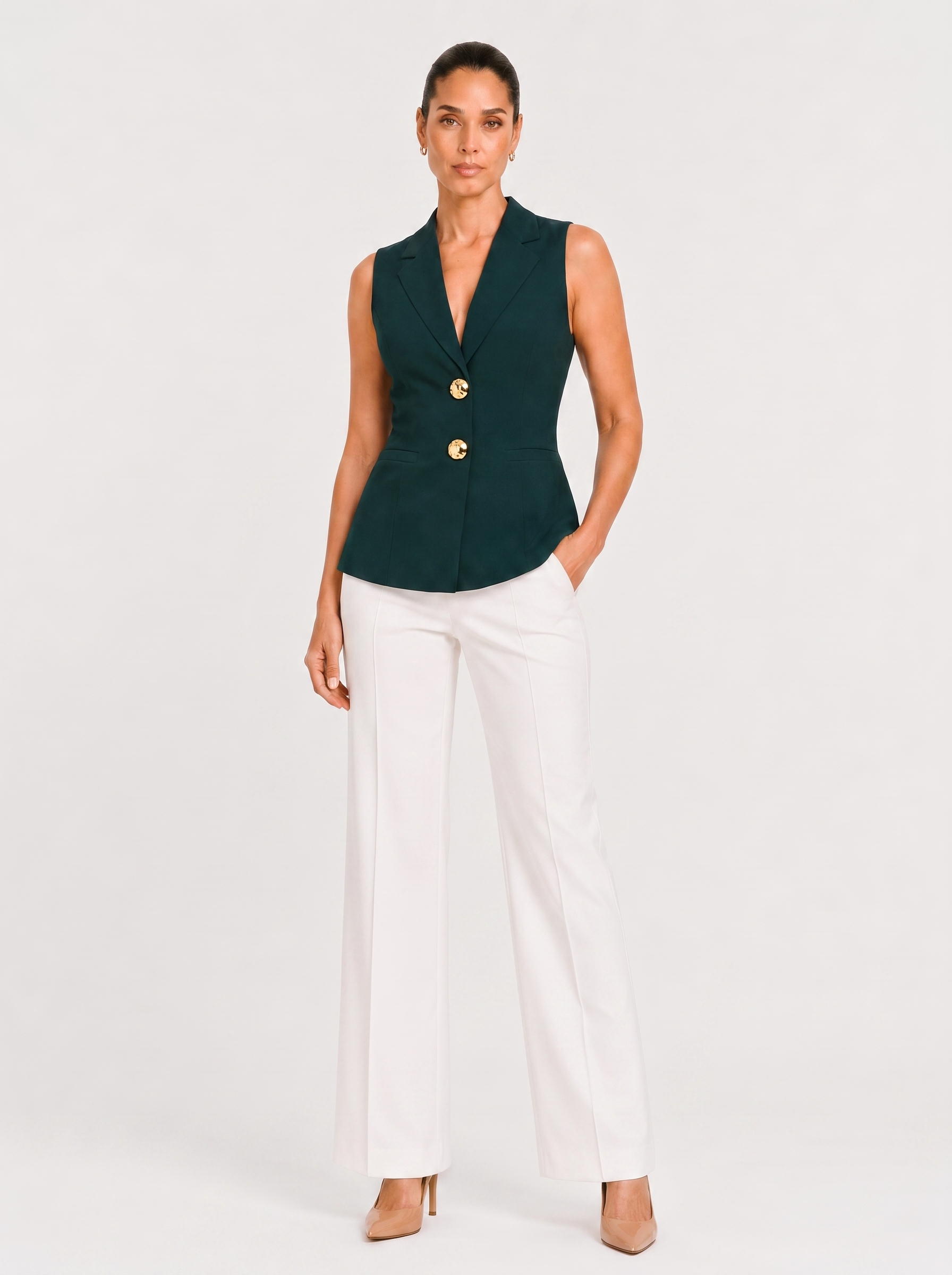 Women Bottle Green Sleeveless Top