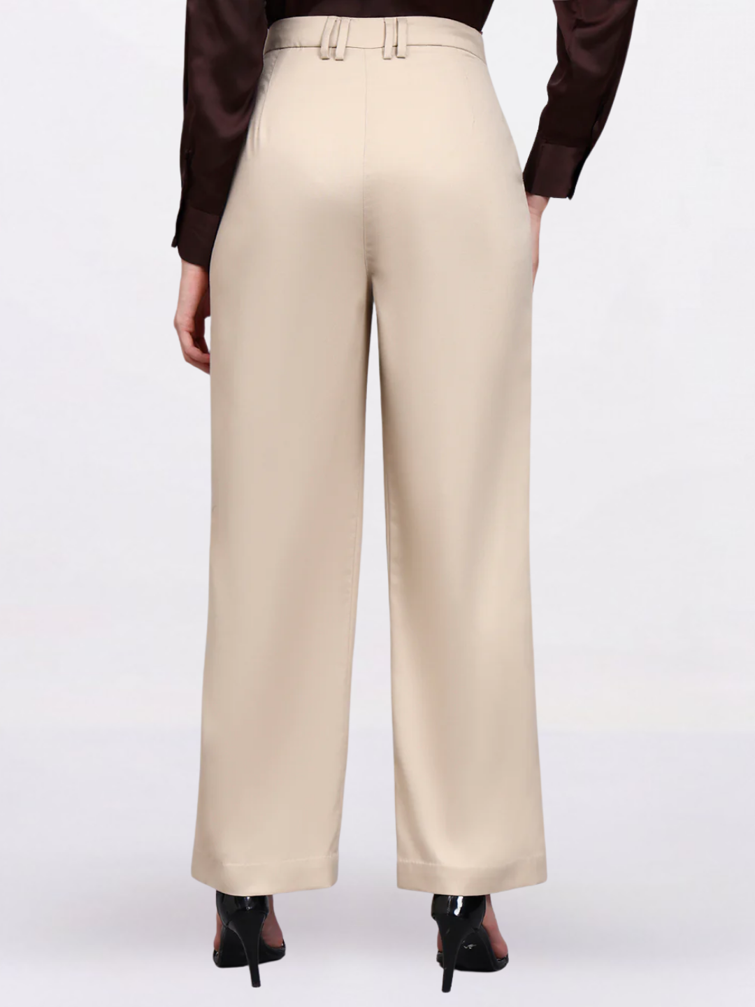 Women Light Beige High Waist Pleated Trouser