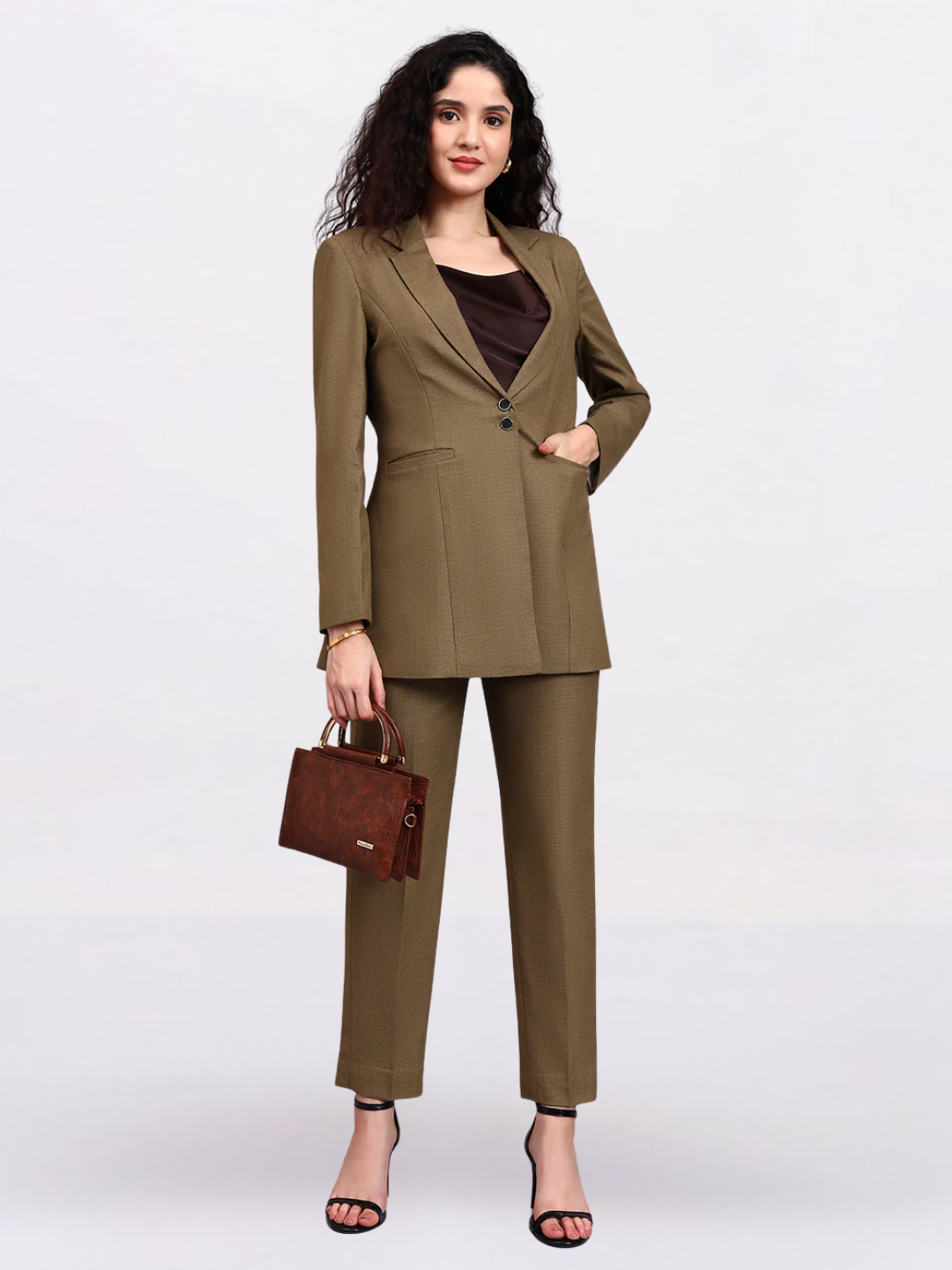 Women Beige Single Breasted Formal Pantsuit