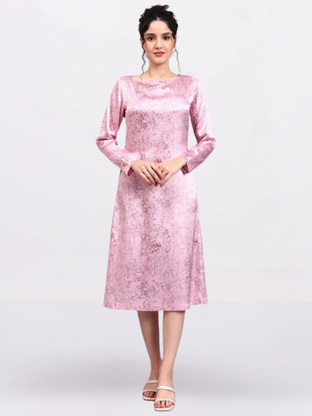 Women Pink Satin Marble print A-Line Dress