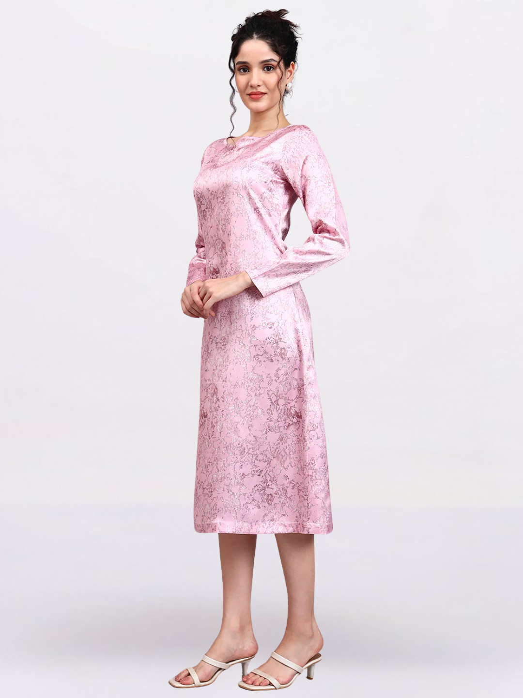 Women Pink Satin Marble print A-Line Dress