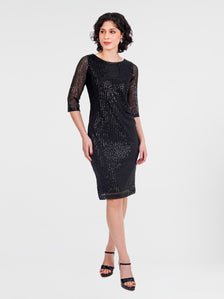 Women Black Embellished Sequinned Sheath Dress