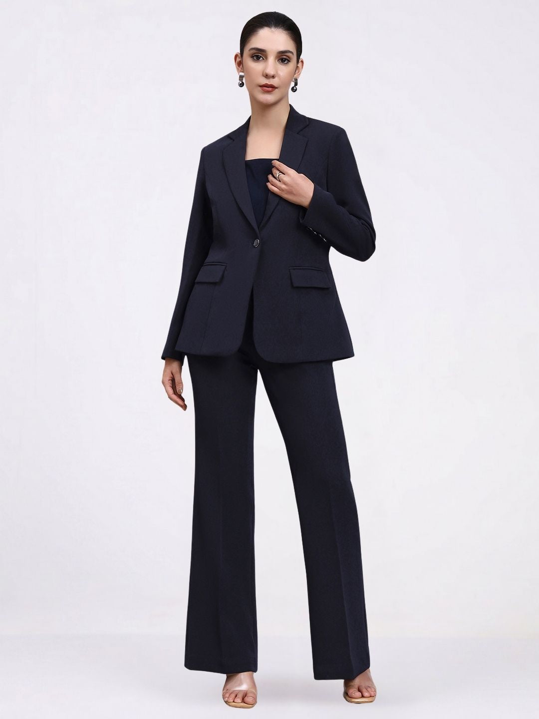 Women Navy Blue Single Breasted formal Pantsuit