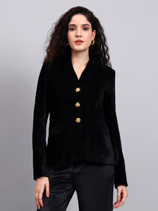 Velvet Black Blazer With Gold Buttons