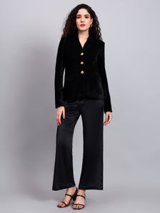 Velvet Black Blazer With Gold Buttons