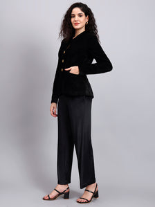 Velvet Black Blazer With Gold Buttons
