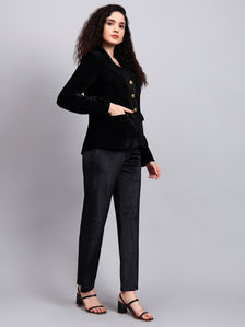 Velvet Black Blazer With Gold Buttons