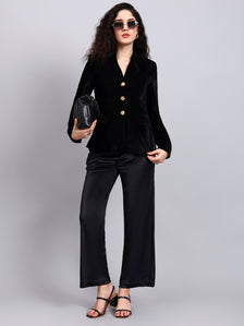 Velvet Black Blazer With Gold Buttons