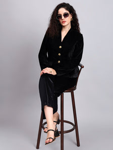 Velvet Black Blazer With Gold Buttons