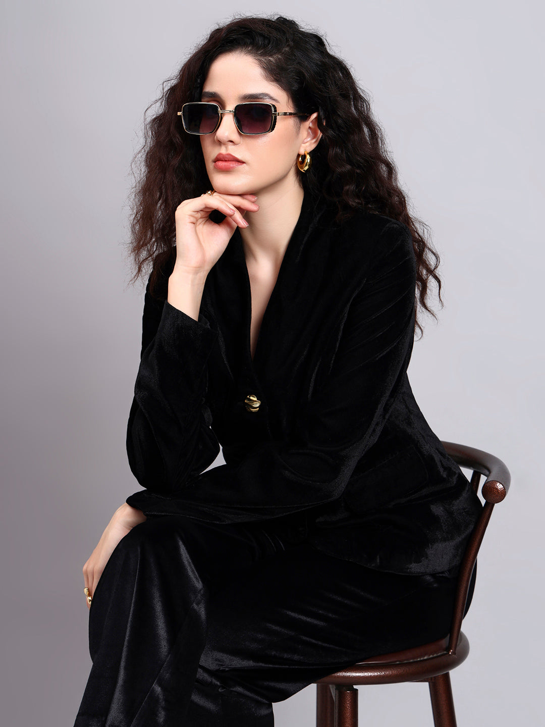 Velvet Black Blazer With Gold Buttons