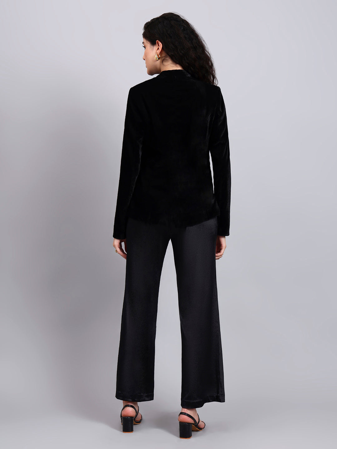Velvet Black Blazer With Gold Buttons
