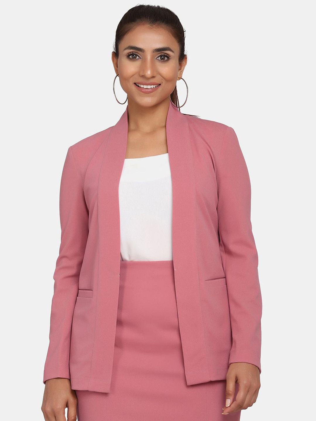 Stylish Lapel less Stretch Blazer for Women Pink